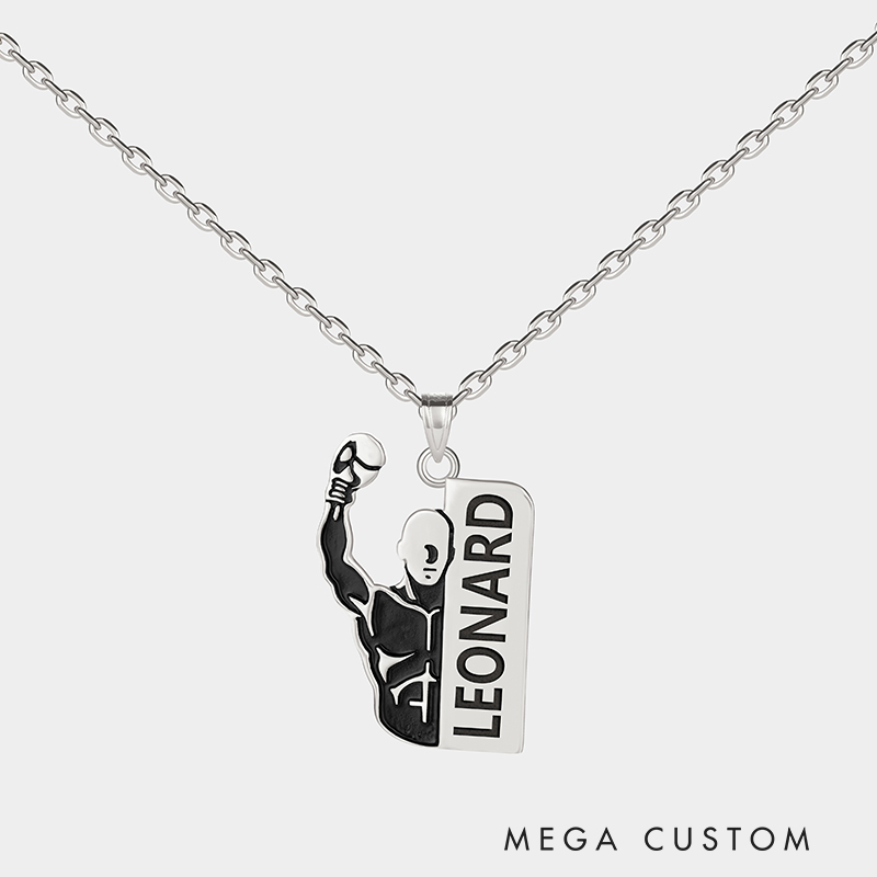 Personalized Custom Boxing Necklace Personalized Engraved Pendant 925 Sterling Silver or Gold Plated Fitness Jewelry Gift for Boxer or Athlete 925 Sterling Silver 