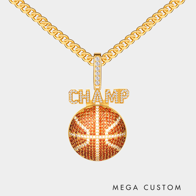 Luxury Full Rhinestone Basketball Pendant Necklace – Customizable Text Design for a Glamorous Sports Look