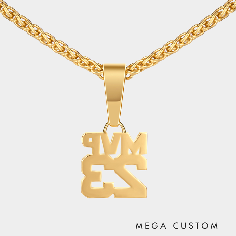 Custom Name and MVP Number Pendant Necklace – Personalized Sports-Themed Jewelry with Bold Chain Design