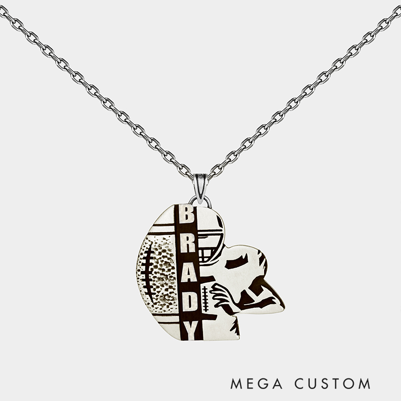 Personalized Custom American Football Necklace Personalized Engraved Pendant 925 Sterling Silver or Stainless Steel Sports Jewelry Gift for Player or Fan 925 Sterling Silver 