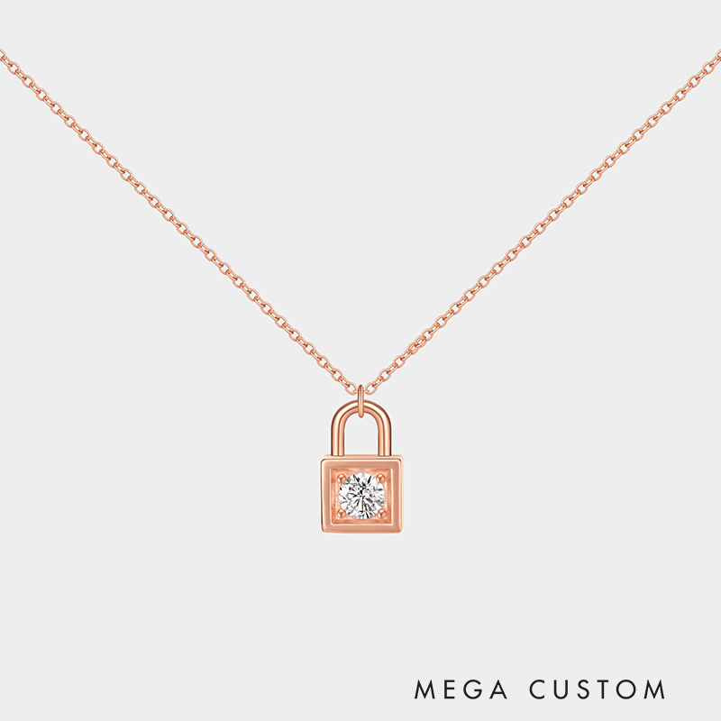 Personalized sterling silver lock necklace – customizable with engraving and a birthstone pendant.