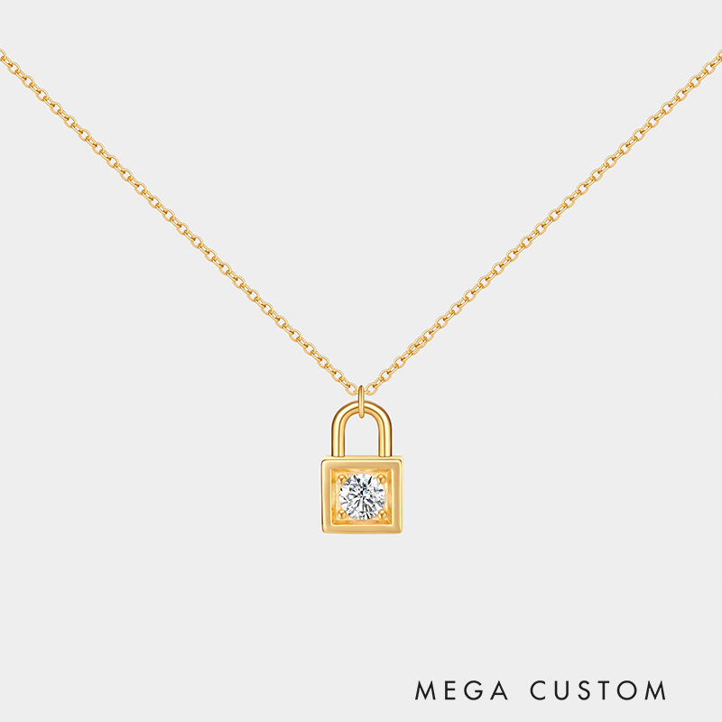 Personalized sterling silver lock necklace – customizable with engraving and a birthstone pendant.