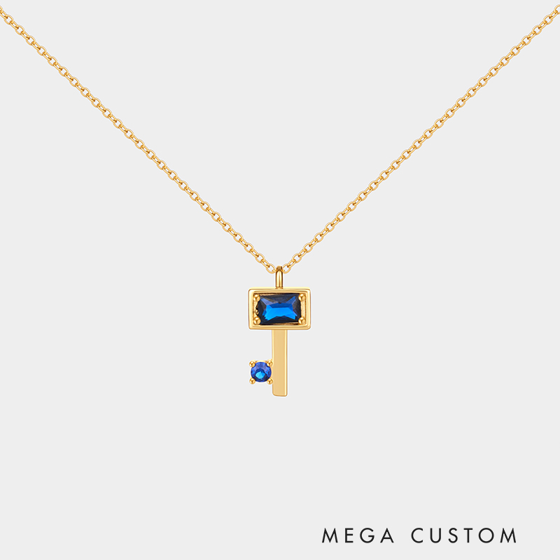 Personalized Sterling Silver Key Necklace – Custom Engraved Name with Birthstone Pendant