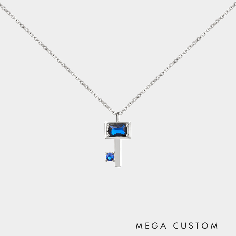 Personalized Sterling Silver Key Necklace – Custom Engraved Name with Birthstone Pendant