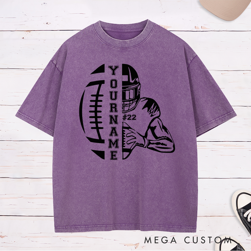 Personalized American Football Washed T-Shirt with Custom Player Name and Number