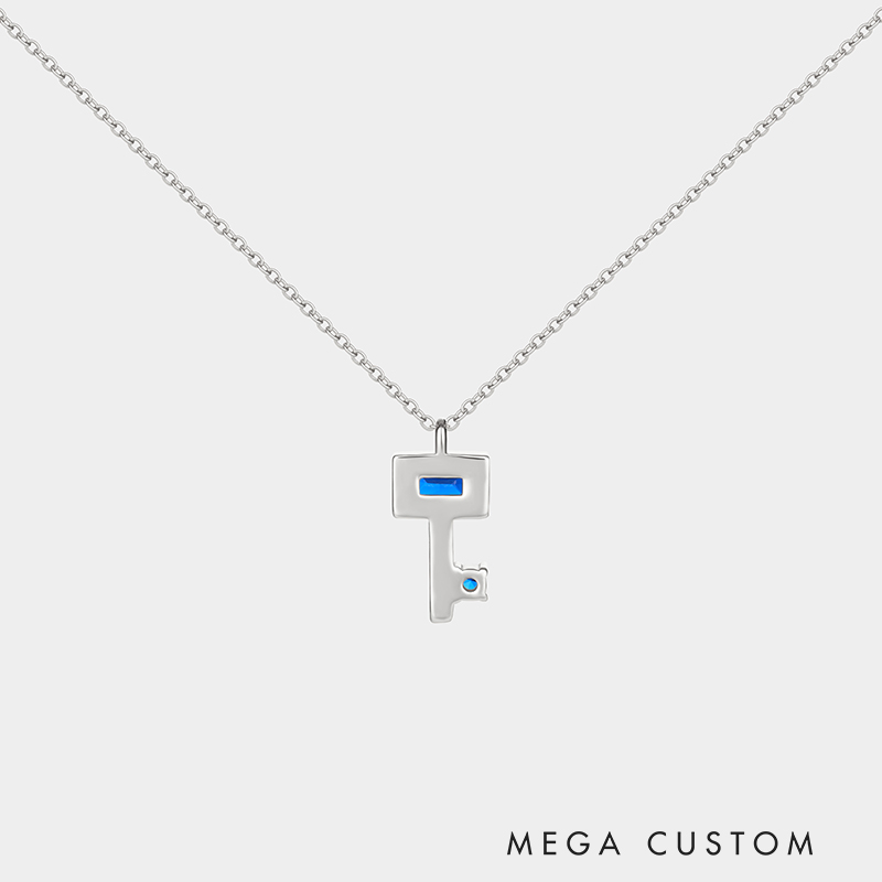Personalized Sterling Silver Key Necklace – Custom Engraved Name with Birthstone Pendant