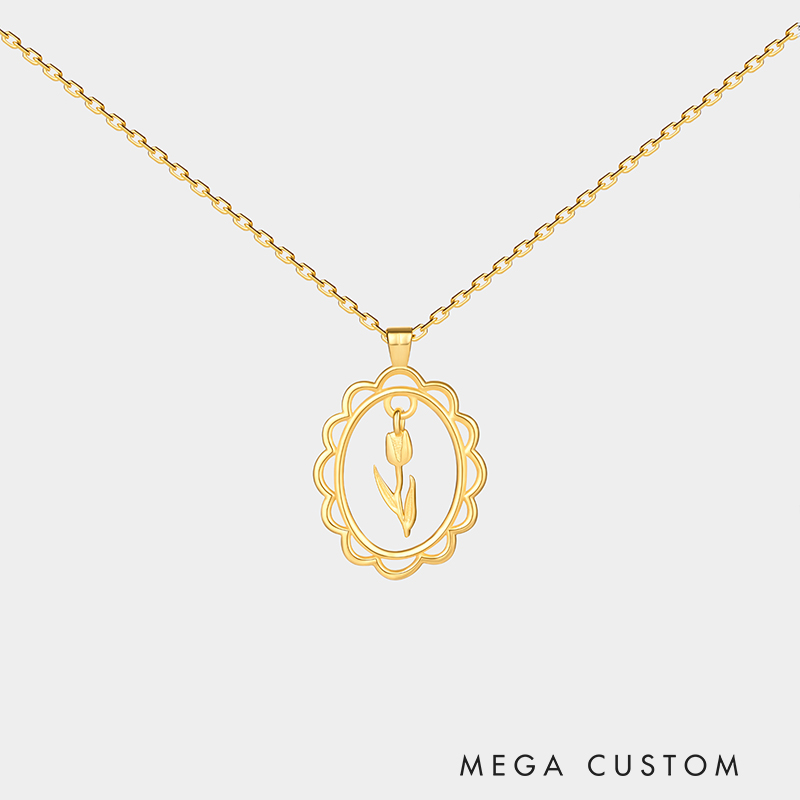 Personalized Custom Birth Flower Necklace 925 Sterling Silver Gold and Silver Two Tone Personalized Engraved Floral Pendant Meaningful Gift for Her 925 Sterling Silver Gifts for Her