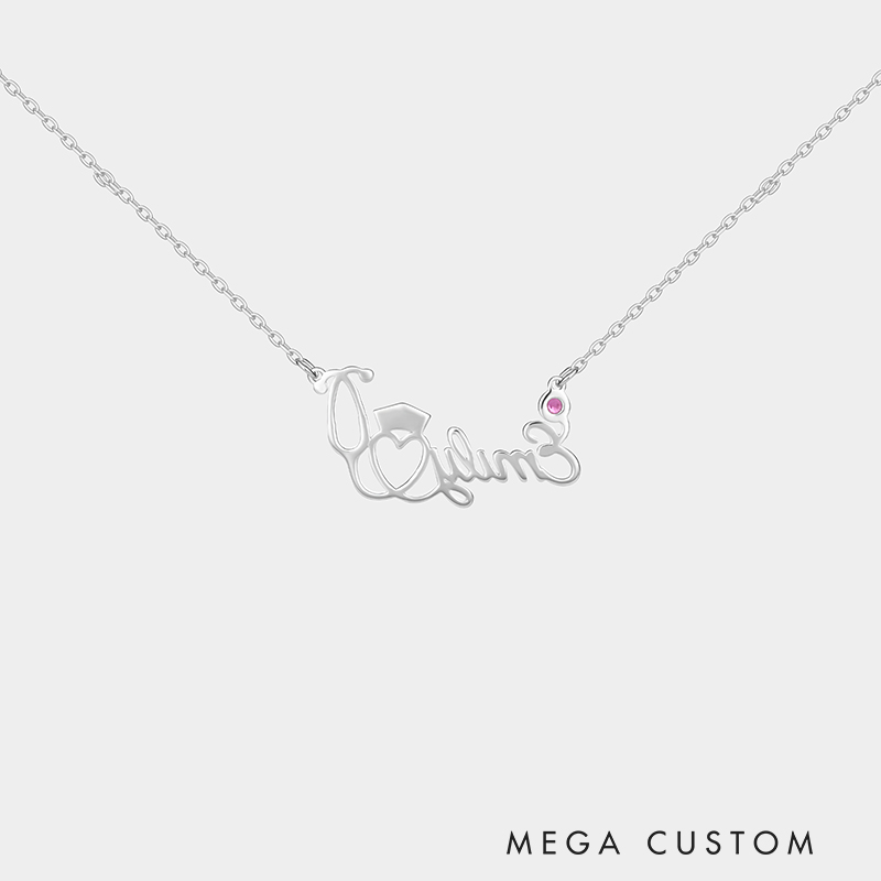 Personalized Nurse Necklace – Custom Name and Birthstone Sterling Silver Pendant 925 Sterling Silver Gifts for Her