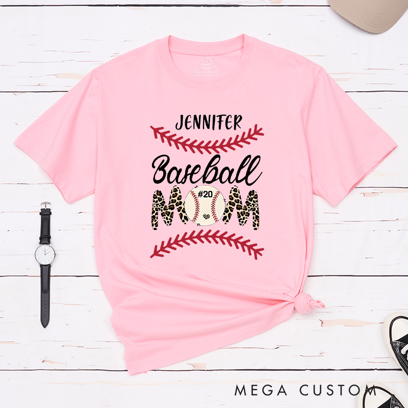 Personalized Baseball Mom Shirt with Stylish Leopard Print and Number