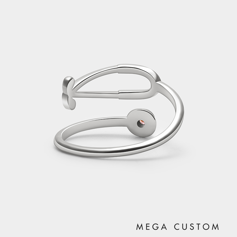 Personalized Adjustable Stethoscope Ring – Custom Name and Birthstone Sterling Silver Open Ring 925 Sterling Silver Gifts for Her