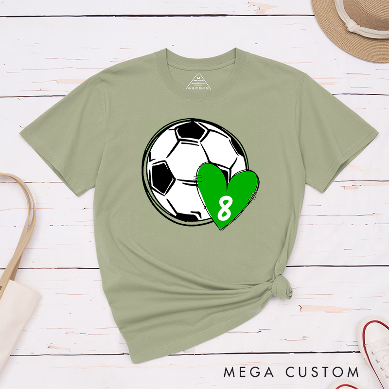 Personalized Soccer Love T-Shirt with Custom Number in Heart