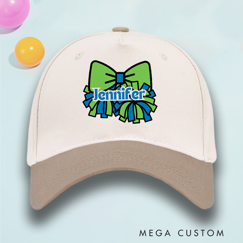 Personalized Sport Cheer Team Spirit Bow Cotton Two Tone Cap with Custom Player Name for Fans