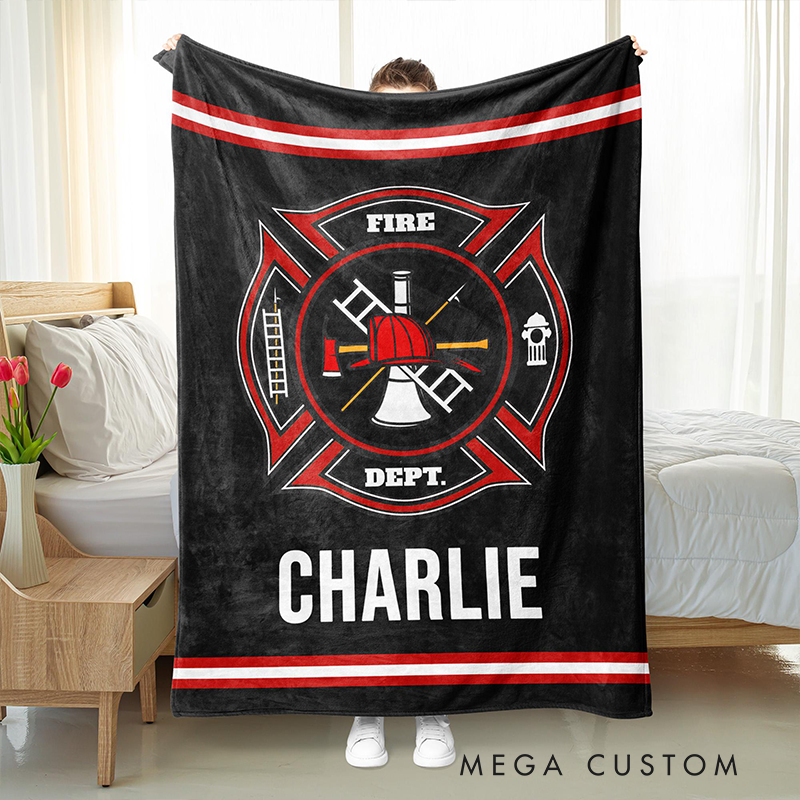 Personalized Firefighter Blanket Custom Firefighter Name Blanket Gift for Him Fireman