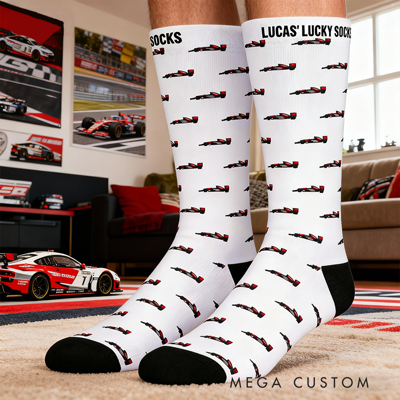 Personalized Racing Car Socks with Custom Name Design Gift for Racers and Racing Lovers