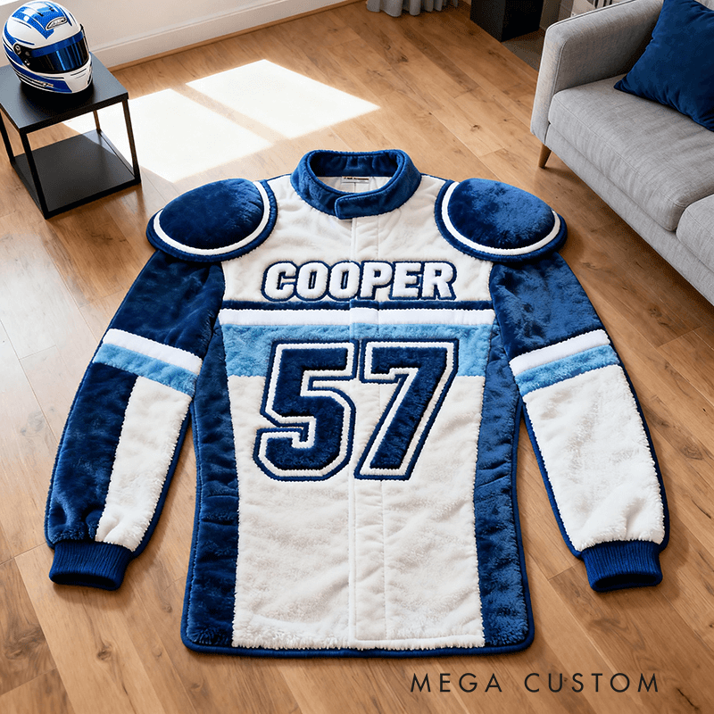 Personalized Racer Suit Rug Custom Name Racing Carpet Decor Gift for Car and Motorcycle Lovers