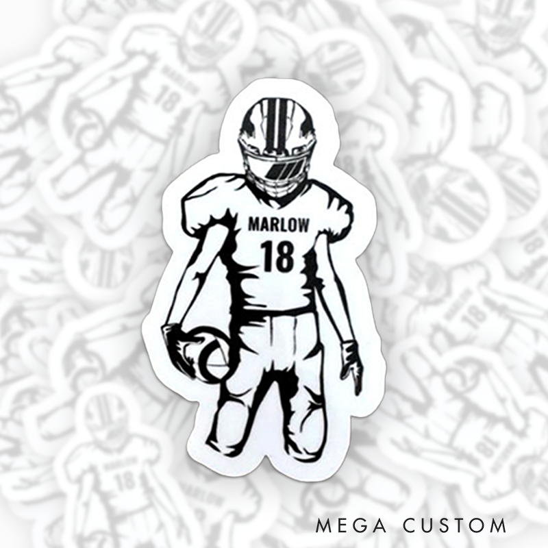 Personalized American Football  Sticker with Custom Team Name and Player Name