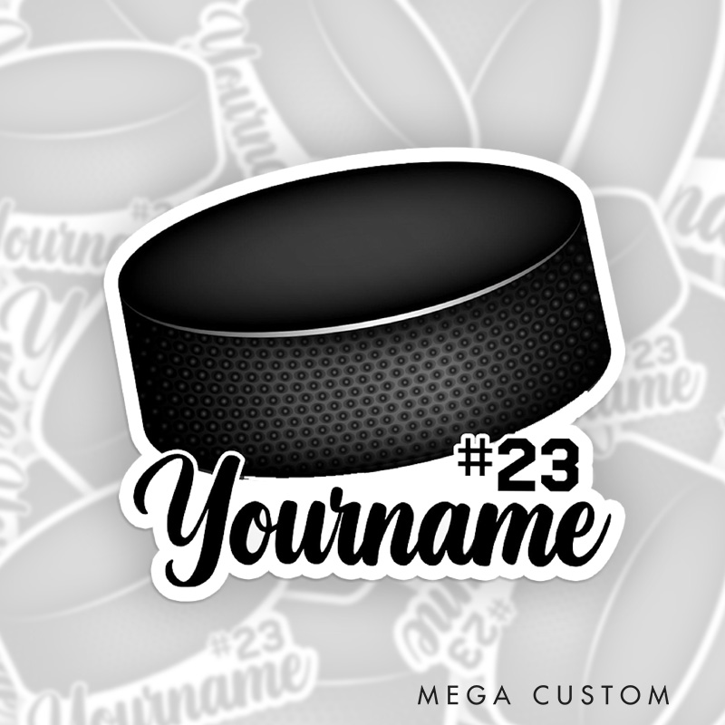 Personalized Ice Hockey Sticker Featuring Realistic Puck Design with Custom Name and Number