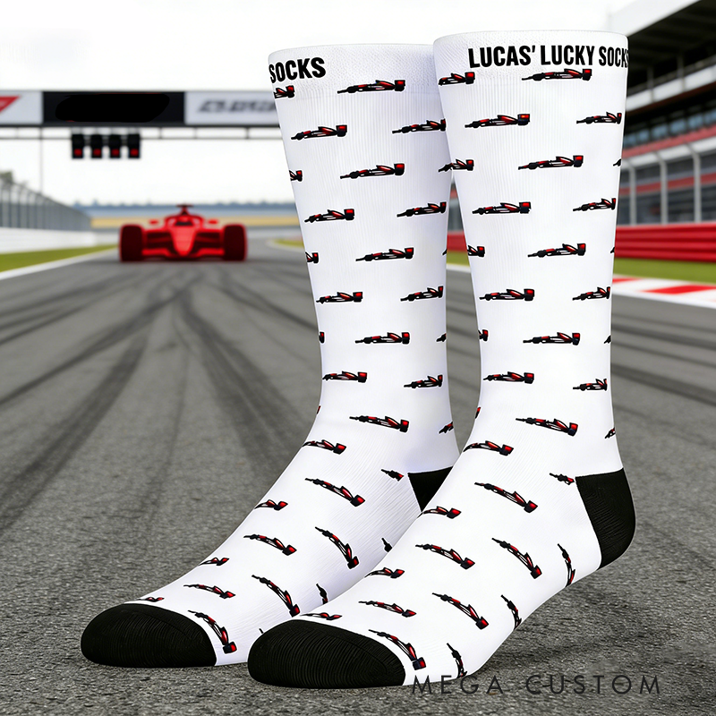 Personalized Racing Car Socks with Custom Name Design Gift for Racers and Racing Lovers