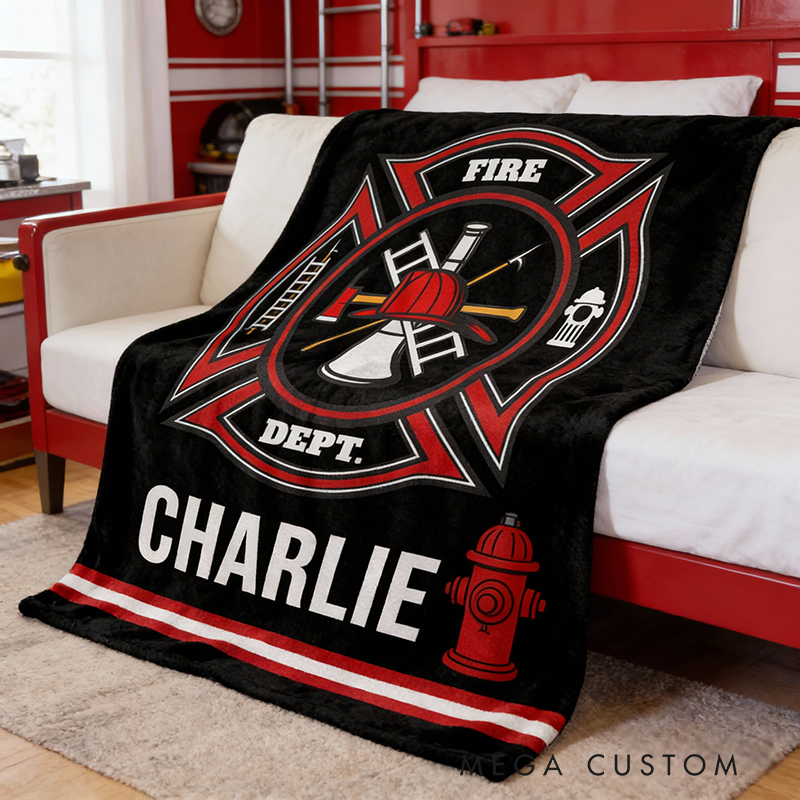 Personalized Firefighter Blanket Custom Firefighter Name Blanket Gift for Him Fireman