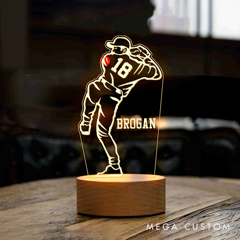 [Copy]Personalized Baseball Player LED Night Light with Custom Name for Player Name