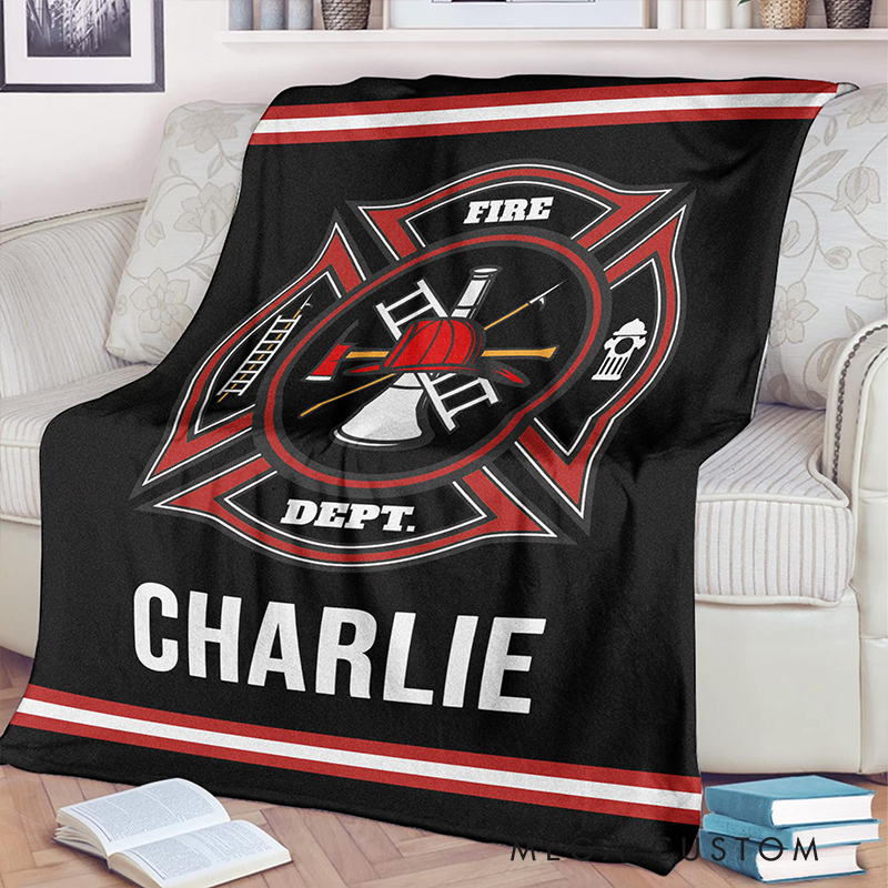 Personalized Firefighter Blanket Custom Firefighter Name Blanket Gift for Him Fireman