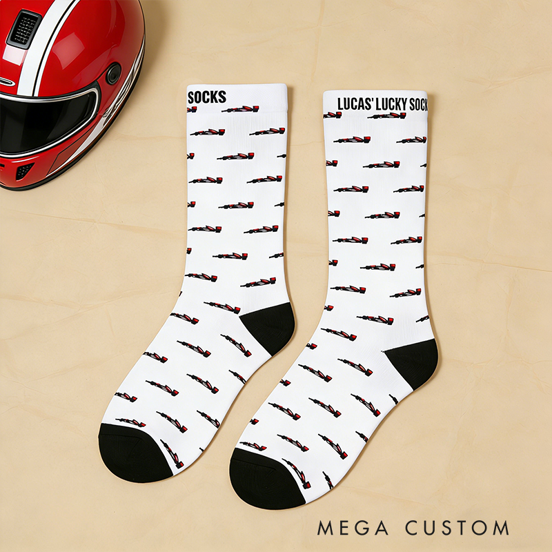 Personalized Racing Car Socks with Custom Name Design Gift for Racers and Racing Lovers