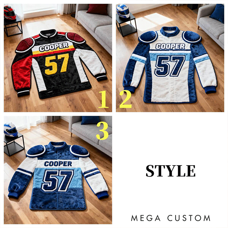 Personalized Racer Suit Rug Custom Name Racing Carpet Decor Gift for Car and Motorcycle Lovers