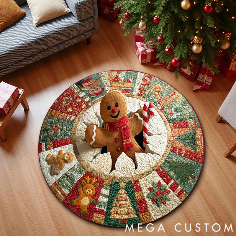 Personalized 3D Printed Rug, Christmas Welcome Round Mat, Indoor Rug Decor, Christmas Tree Home Decor, Holiday Doormat, Christmas Gift