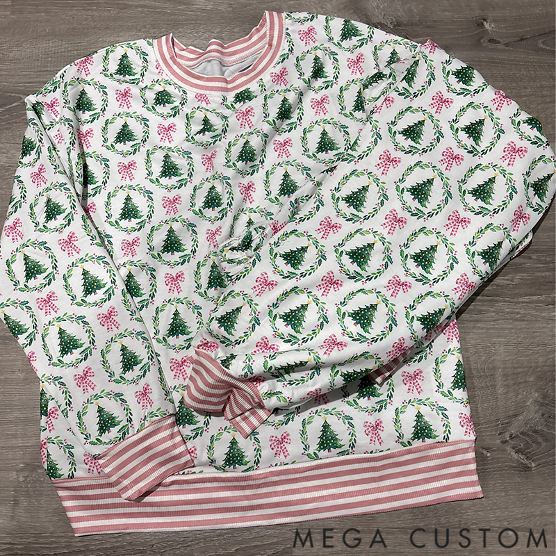 Personalized Christmas Trees and Bows Pajama Set for Mom and Daughter