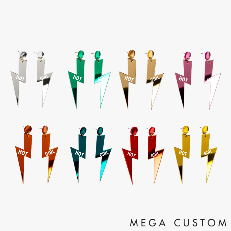 Personalized Multi-Color Lightning Bolt Earrings Edgy Statement Gift for Fashion Girls