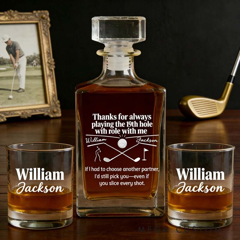 Personalized Golf Whiskey and Glass Set Thanks for Always Playing the 19th Hole with Role with Me Gift for Golf Lovers