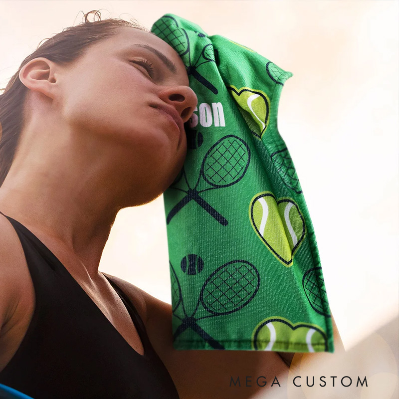 Personalized Heart Tennis Racket Soft Absorbant Towel with Name Sport Accessories Gift for Tennis Player