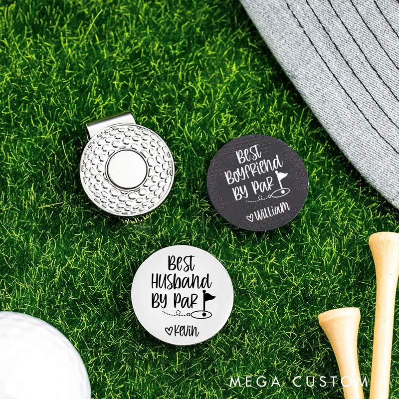 Personalized Best Husband By Par Golf Ball Marker Magnetic Hat Clip with Name Valentine's Day Birthday Gift for Golf Enthusiast