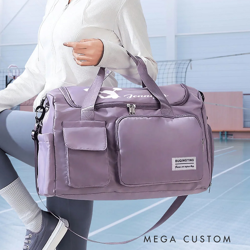 Personalized Cheerleader Silhouette Multi-compartment Large Travel Bag with Name and Shoulder Strap Cheerleading Gift for Women Girls