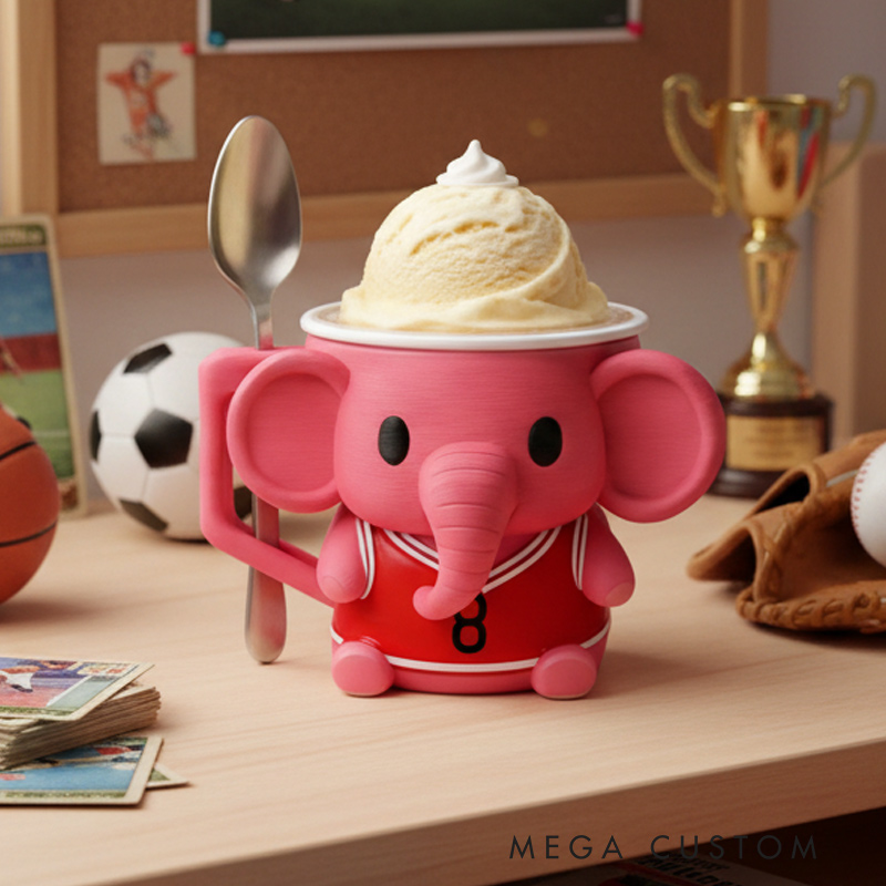 Personalized Jersey Pink Elephant Ice Cream Holder 3D Print Pint Cup for Sport Lovers and Ice Cream Fans
