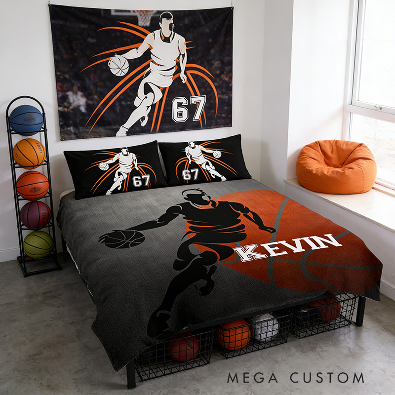 Personalized Basketball Bedding Set with Custom Name and Number Basketball Lovers Gift for Him