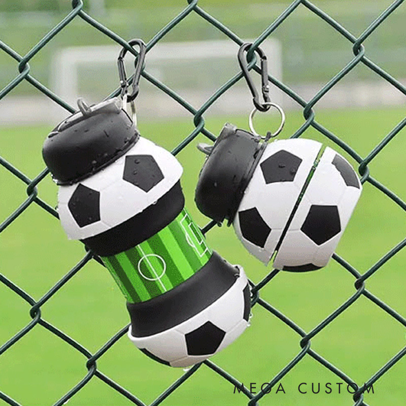 Personalized Foldable Soccer Water Cup Silicone Soccer Sports Water Bottle Custom Name Gift for Soccer Lovers