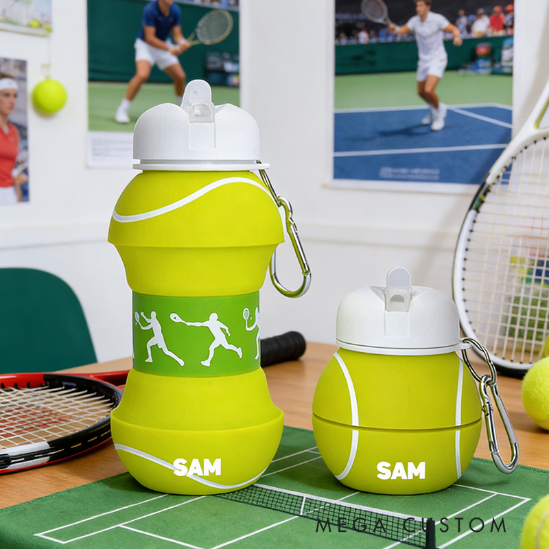 Personalized Foldable Tennis Water Cup Silicone Tennis Sports Water Bottle Custom Name Gift for Tennis Lovers
