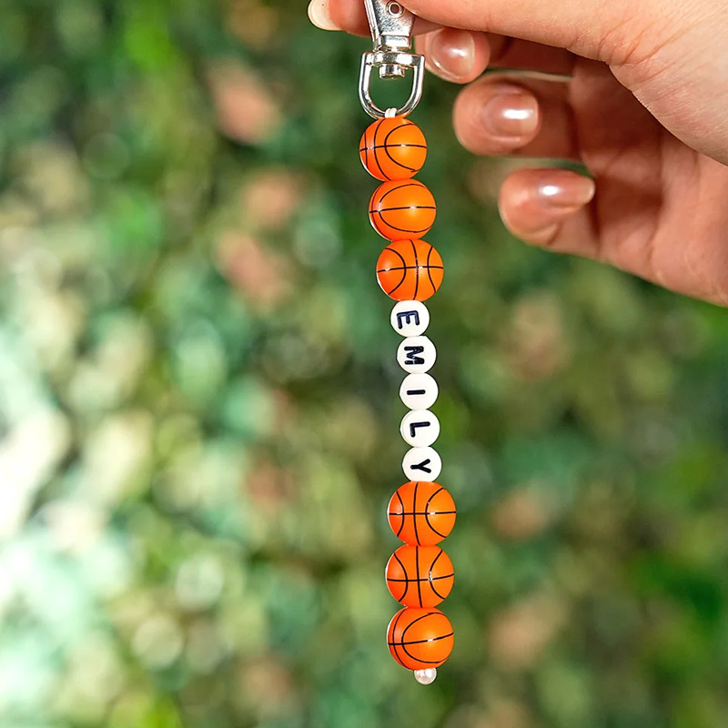 Personalized Basketball Charm Letter Beads Keychain Tag with Name Backpack Accessory Sports Team Birthday Gift for Teens Basketball Lovers