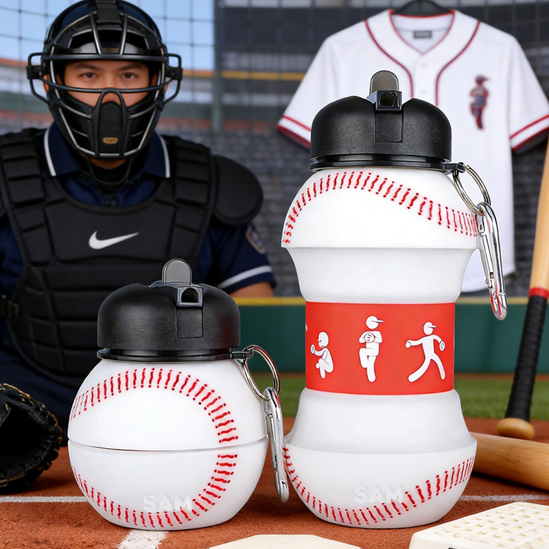 Personalized Foldable Baseball Water Cup Silicone Baseball Sports Water Bottle Custom Name Gift for Baseball Lovers
