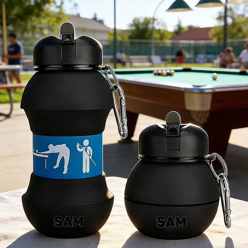 Personalized Foldable Clssic Billiards Water Cup Silicone Billiards Sports Water Bottle Custom Name Gift for Billiards Lovers