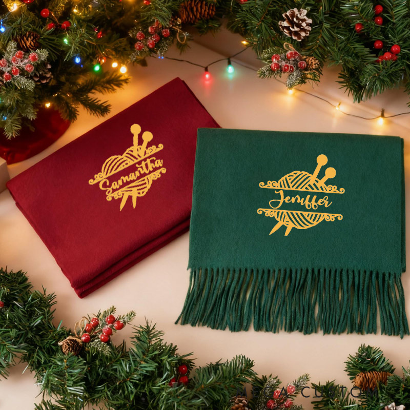 Personalized Super Soft Warm Scarf with Embroidered Knitting Yarn and Custom Name Gift For Knitting Lovers