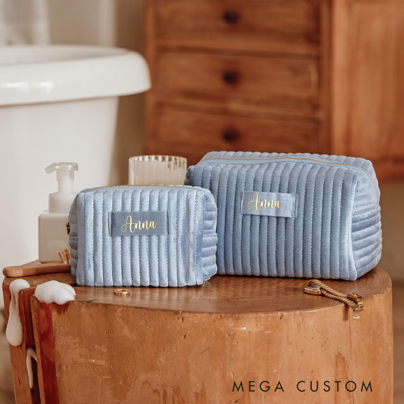 Personalized Velvet Makeup Bag Custom Travel Cosmetic Case with Name A Gift for Her