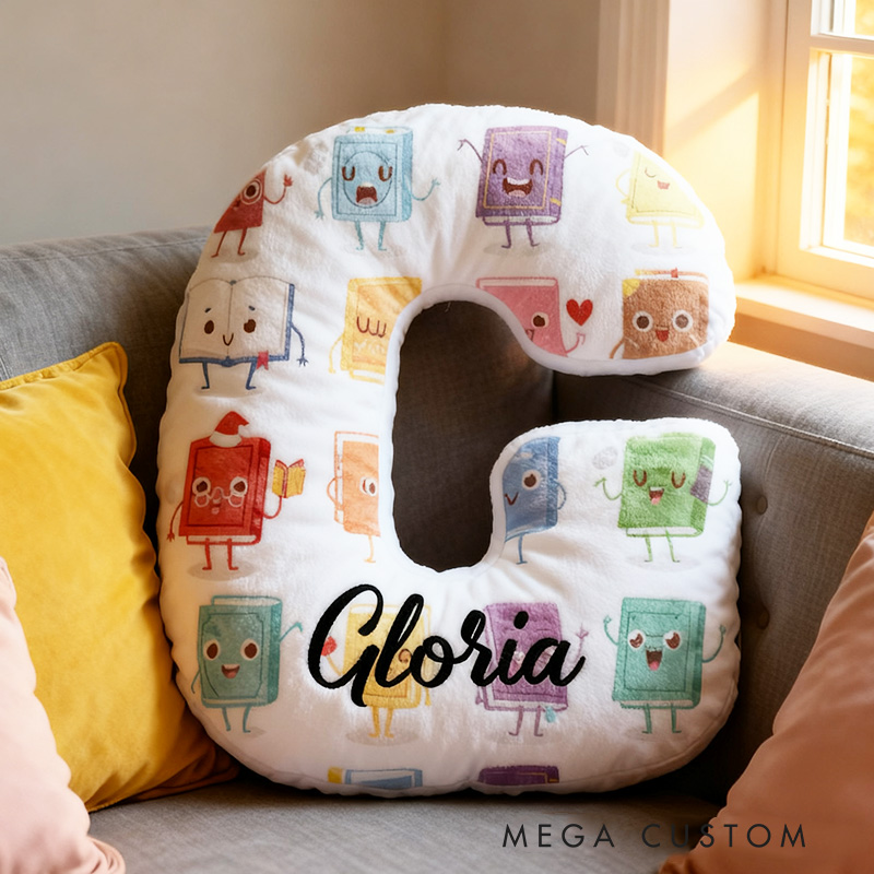 Personalized Cute Books Letter Pillow Graphic 3D Print Custom Name Gift for Reading Lovers