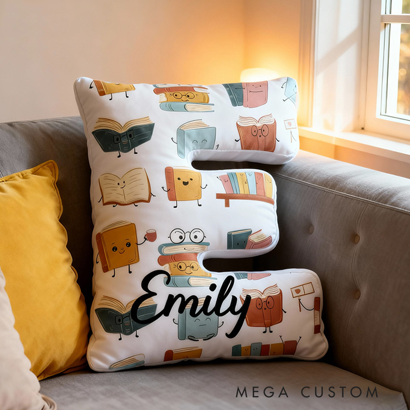 Personalized Books Letter Pillow Graphic 3D Print Anthropomorphic Book Motifs Custom Name Gift for Reading Lovers
