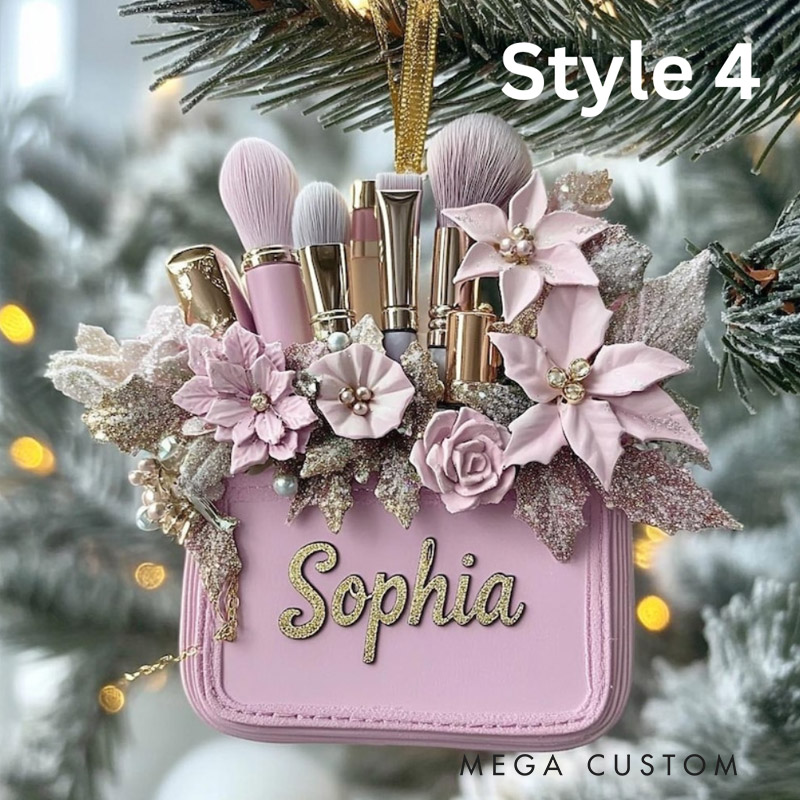 Personalized Makeup Christmas Ornament Beauty Brush Tree Decor With Name Gift For Makeup Lovers
