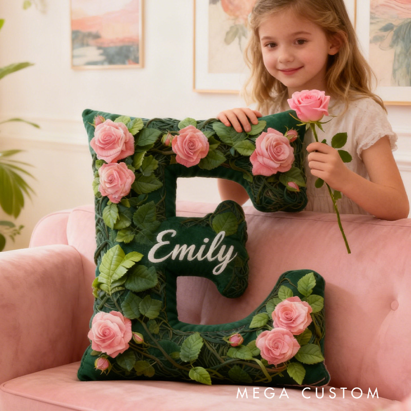 Personalized Vine Flowers Letter Pillow Graphic 3D Print Vine Flowers Custom Name Pillow for Gardening Lovers