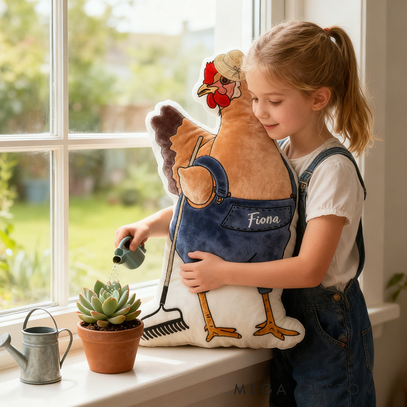 Personalized Garden Chicken Pillow with Custom Name Graphic 3D Print Garden Chicken Pillow for Gardening Lovers