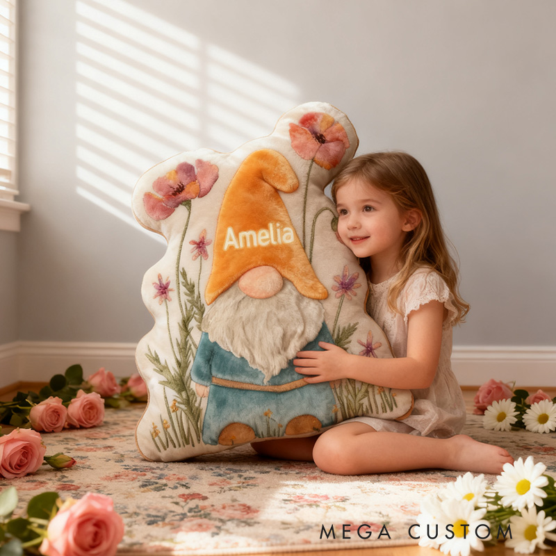 Personalized Garden Gnome Pillow with Custom Name Graphic 3D Print Garden Gnome Flowers Pillow for Gardening Lovers