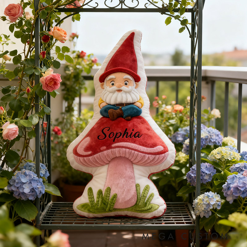 Personalized Garden Mushroom Gnome Pillow with Custom Name Graphic 3D Print Garden Mushroom Gnome Flowers Pillow for Gardening Lovers